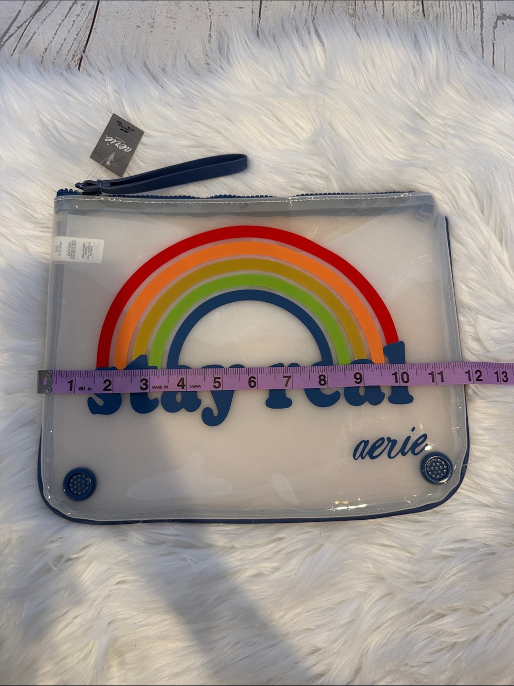 aerie Clear Plastic Swimsuit Pouch with Navy Trim - Picture 9 of 10